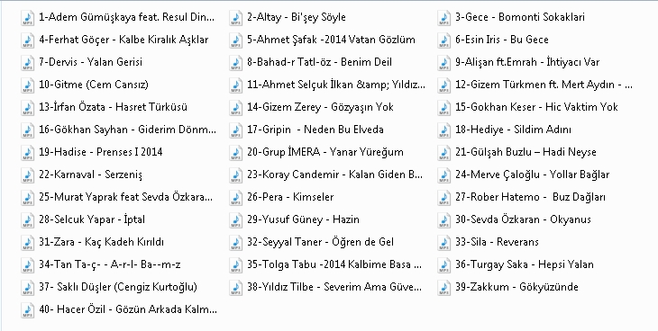 En çok dinlenen şarkılar, 2014 en çok dinlenen şarkılar, Hit müzikler 2014.. Türkçe en populer şarkıları indirmek için hemen tıklayın ücretsiz olarak indirin